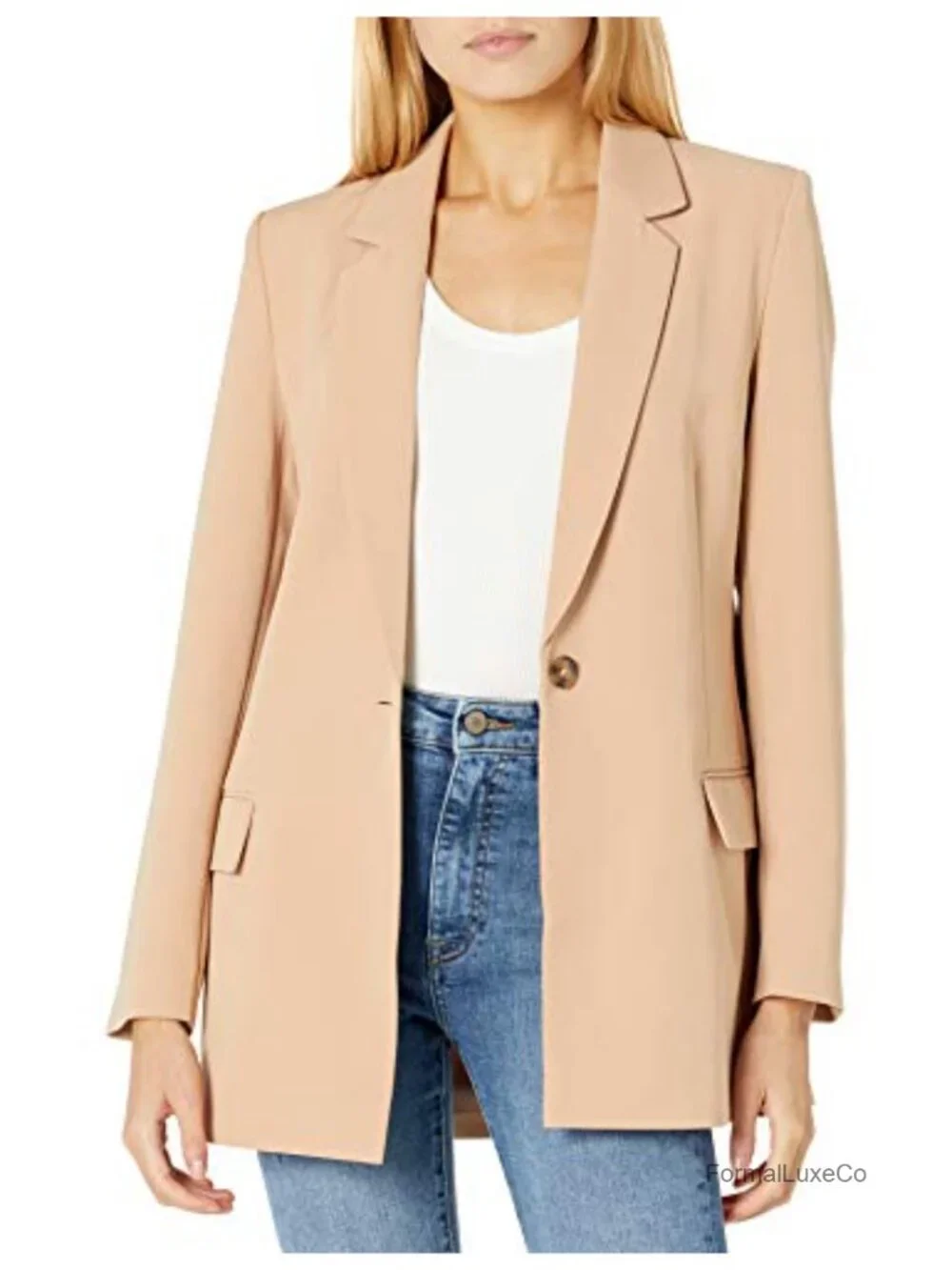 Long Blazer Women's Suiting Notch Collar Long Sleeve Stretch Polyester Blend